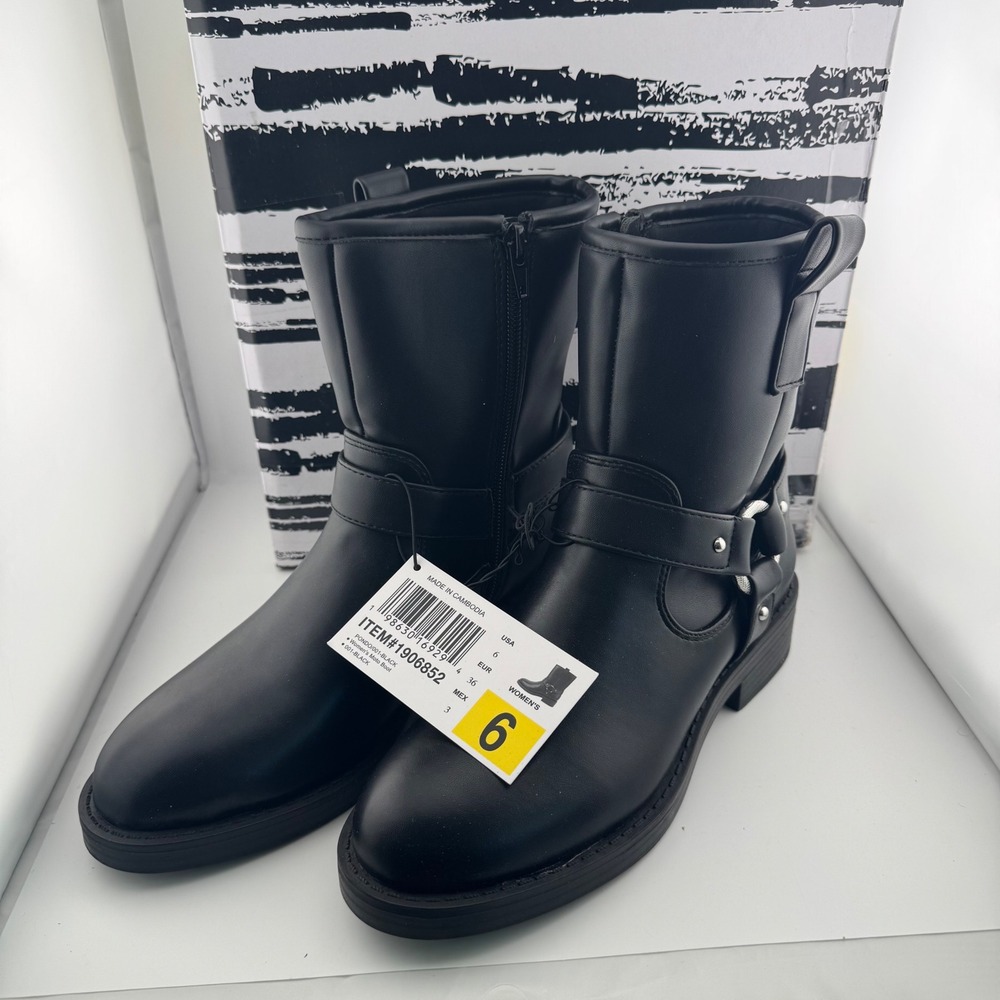 DV Dolce Vita Moto Boots Women Size 6 Black New Harness Biker Ankle Booties